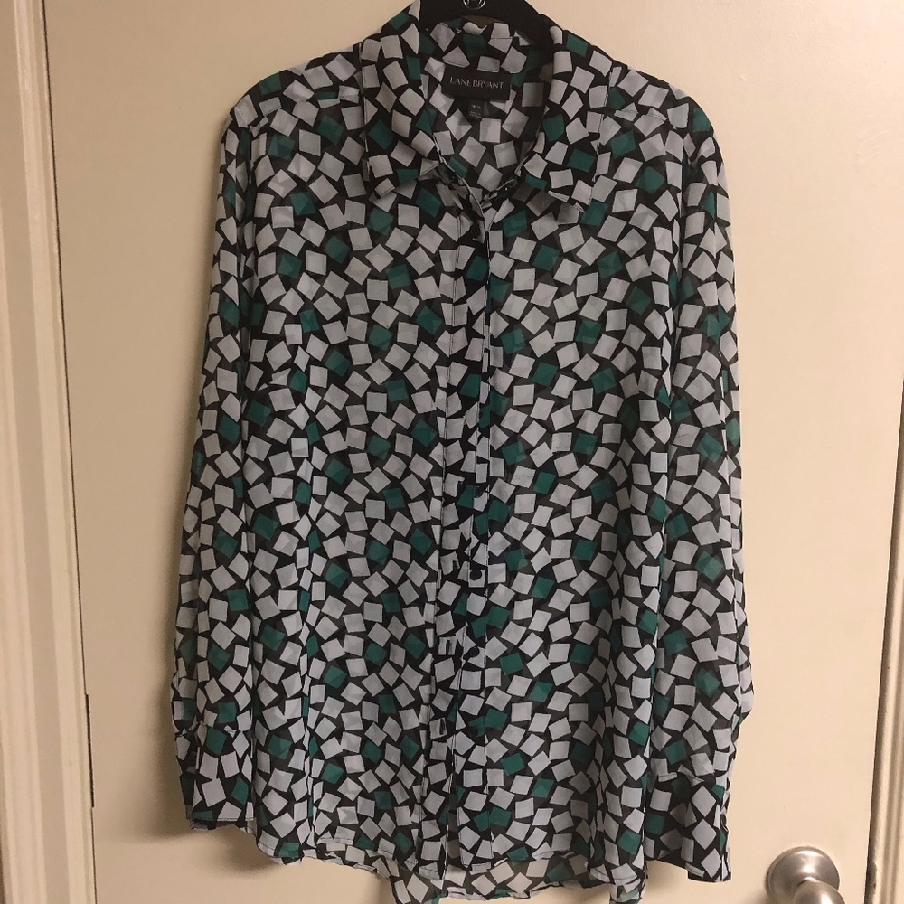Lane Bryant Sheer Patterned Button Up